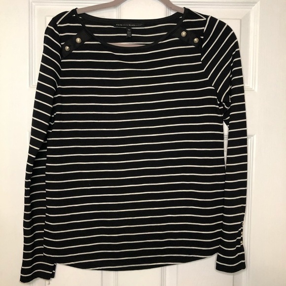 𝅺WHITE House Black Market Stripe Long Sleeve - Picture 1 of 6